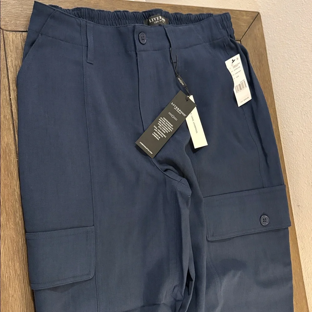 NWT [Liverpool] LA Hi-rise Cargo Crop Straight Pants Dark Navy Blue Women’s 8/29 - Picture 6 of 12